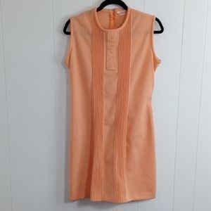 Retro Donnkenny Tie Waist Shift Dress Peachy Orange VTG Midi